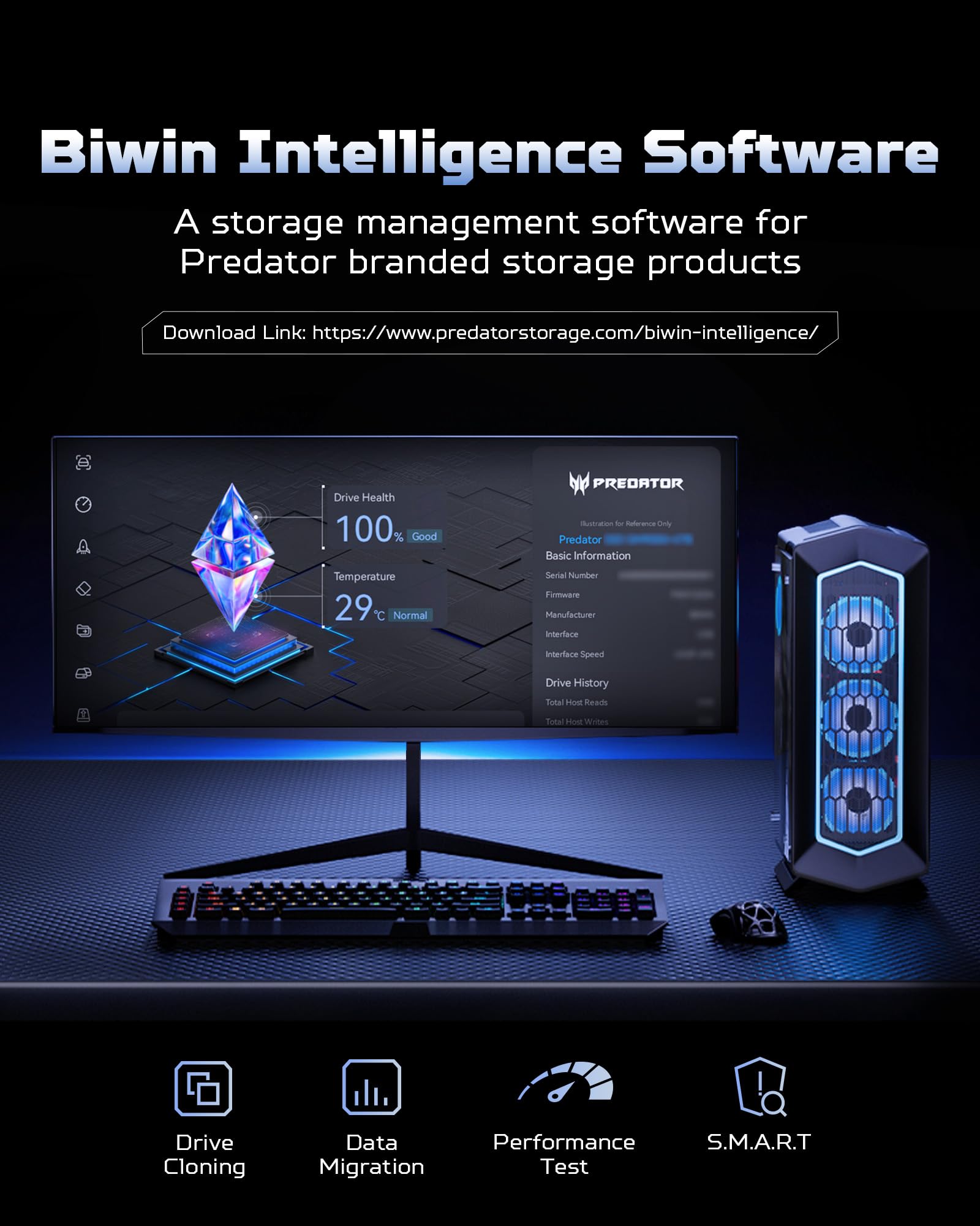 Acer Predator GM7 1 to M.2 NVMe SSD PCIe 4.0 – Vitesse de Lecture Jusqu’à 7 400 Mo/s – SSD Interne Professionnel – Stockage Gaming Compatible PC, Ordinateur Portable et PS5
