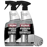 Weiman Stainless Steel Cleaner and Polish - Protects Appliances from Fingerprints, Leaves a Streak-Free Shine for Refrigerator, Dishwasher, Oven, Grill, 2 Pack With Microfiber Cloth