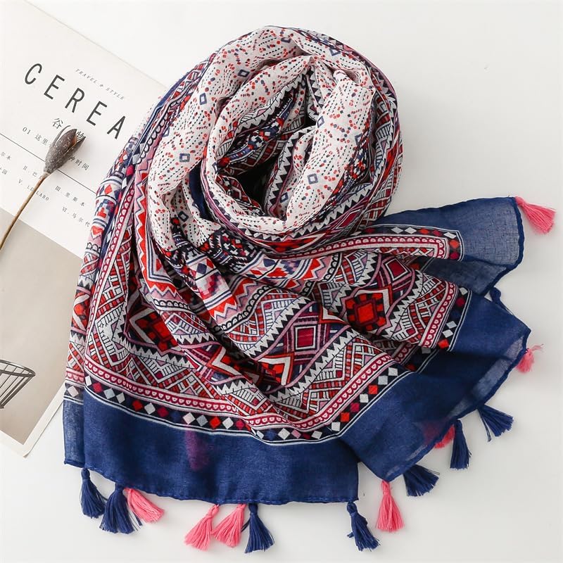 WZX Boho Scarf for Women Lightweight Floral Printed Scarves Fashion Shawl Wraps for All Season - Image 2