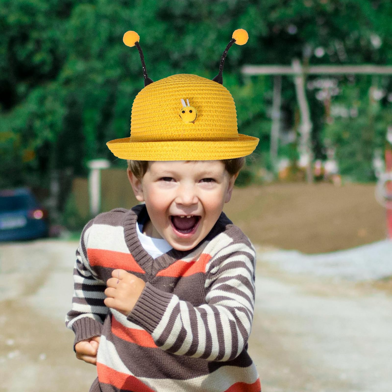 YSJNHX Chłopięcy i dziewczęcy kapelusz przeciwsłoneczny dla chłopców Dziewczęta Lekki, oddychający kapelusz plażowy Śliczny wzór pszczół Czapka z szerokim rondem Letnia ochrona przed słońcem Żółta