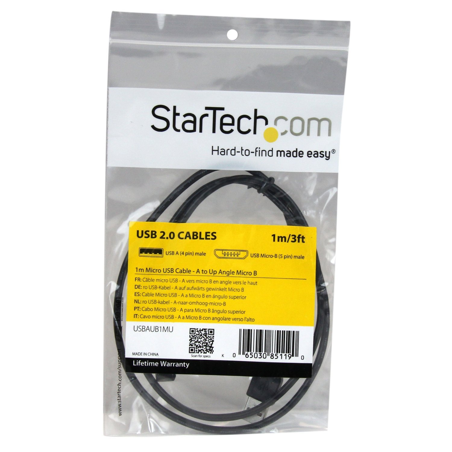 Cavo USB 2.0 Micro-B Da 6 Piedi &ndash; Angolo Retto &ndash; My Cable Mart &ndash; Nero