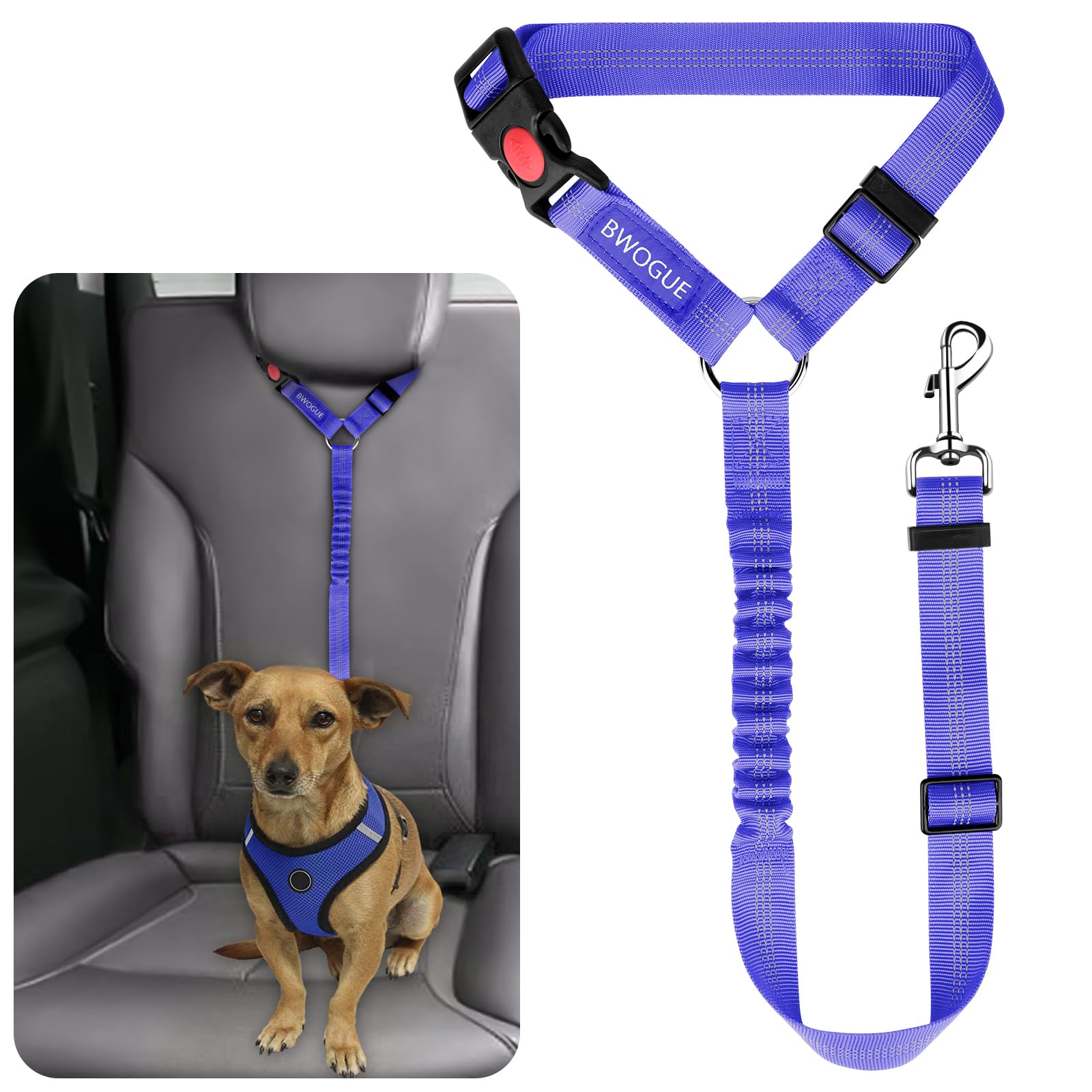 BWOGUE Pet Dog Cat Seat Belts, Car Headrest Restraint Adjustable Safety Leads Vehicle Seatbelt Harness (1 Pack, Purple, Elastic) — image 1