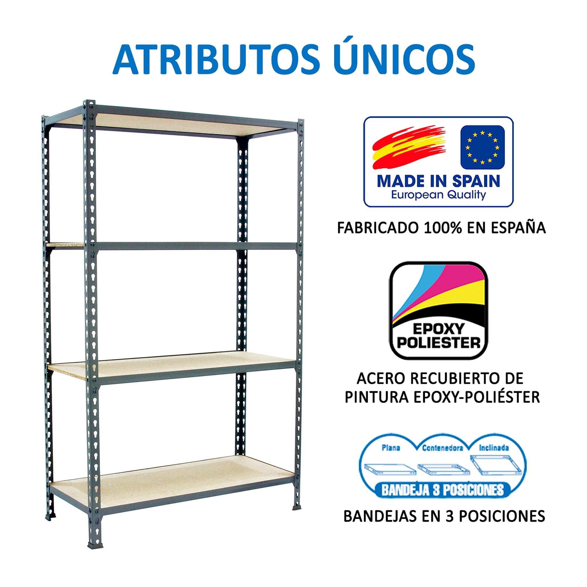 Simon Rack Regał metalowy z półkami z płyty MDF 1500x800x500 mm, 4 półek, nośność 150 kg na półkę, regał magazynowy i garażowy, stabilna konstrukcja, kolor Szary/Drewno – Simon Classic