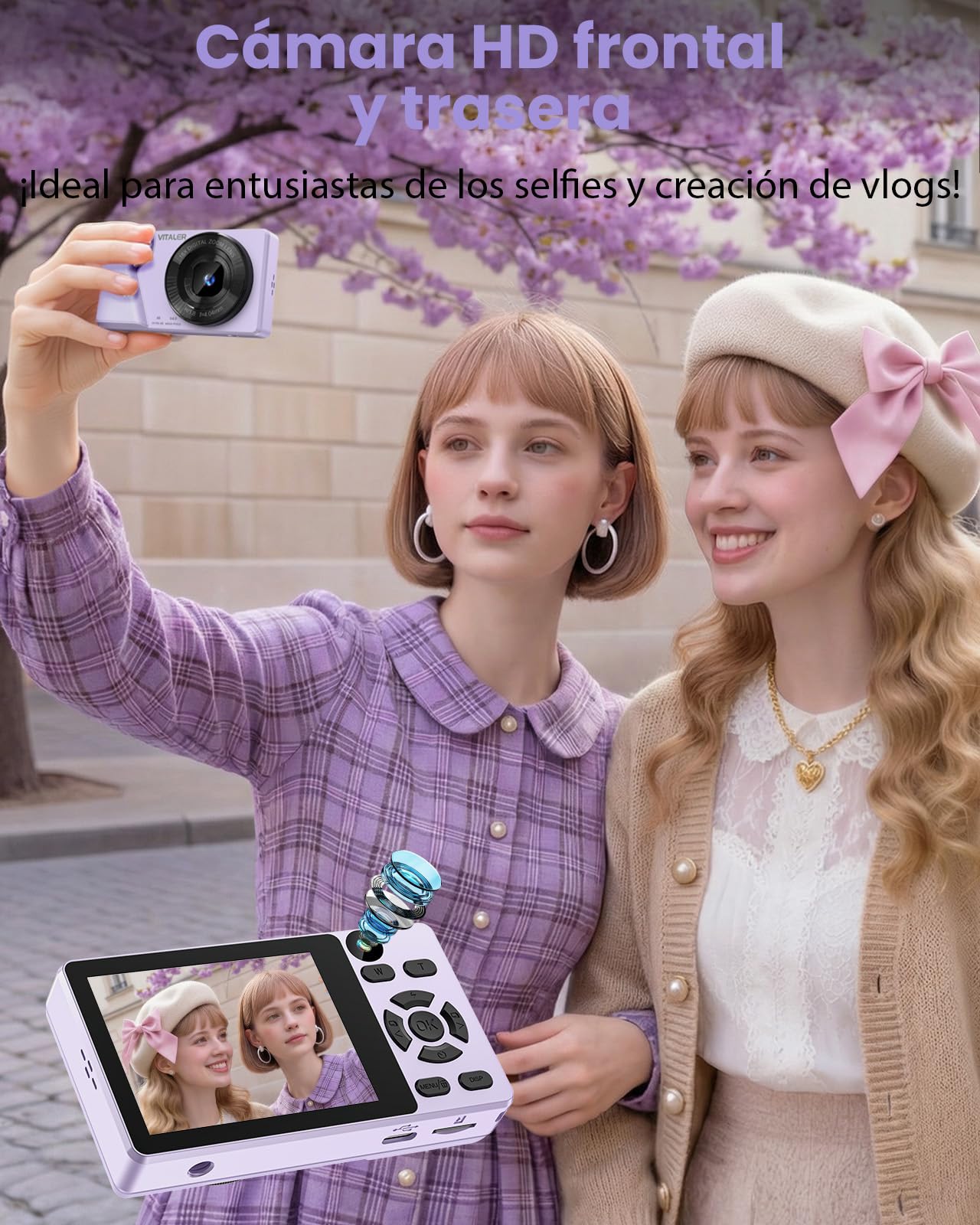Cámara Digital 64MP 4K Cámara de Fotos Compacta con Doble Lente,Pantalla LCD 2,8 Pulgadas,Batería de 2000 mAh,Carcasa de Aleación de Zinc y Zoom Digital 18X para Niños y Adultos(Morado,SIN Tarjeta SD)