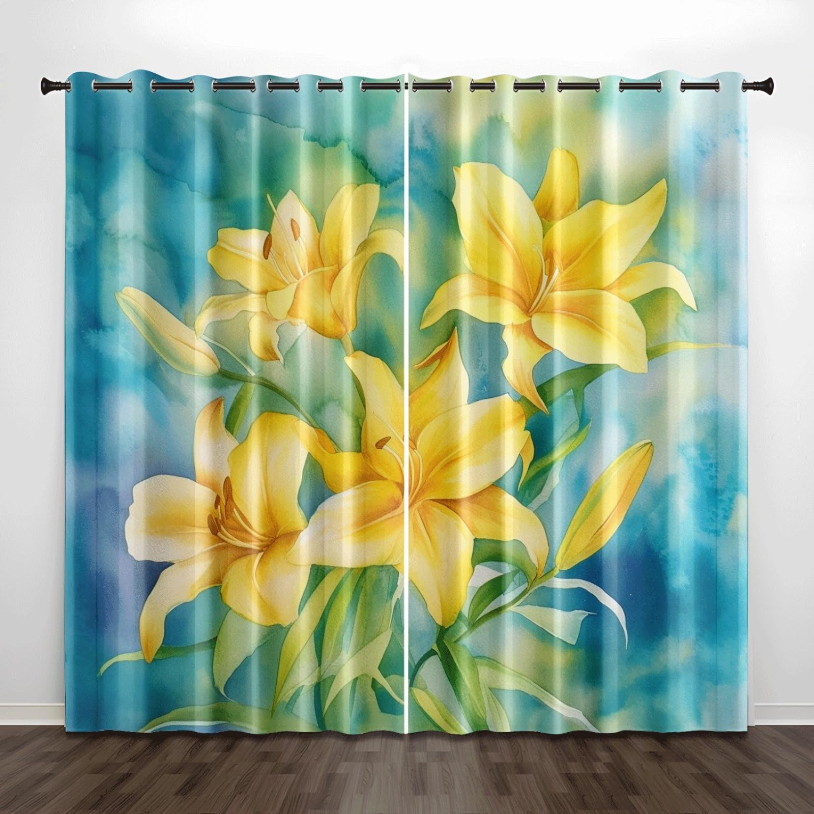 Gardinen Elegante Gelbe Blume Schallschutz Vorhang Blickdicht Verdunklungsvorhänge Polyester Waschbar Thermovorhang Dekoration Vorhänge mit ösen 2 Platten (2x75x166 cm)
