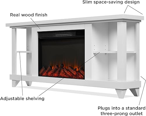 Miniatura 3 de Real Flame Penrose - Chimenea eléctrica delgada con control remoto, calentador de chimenea realista, chimenea blanca para interiores (7770E-W)