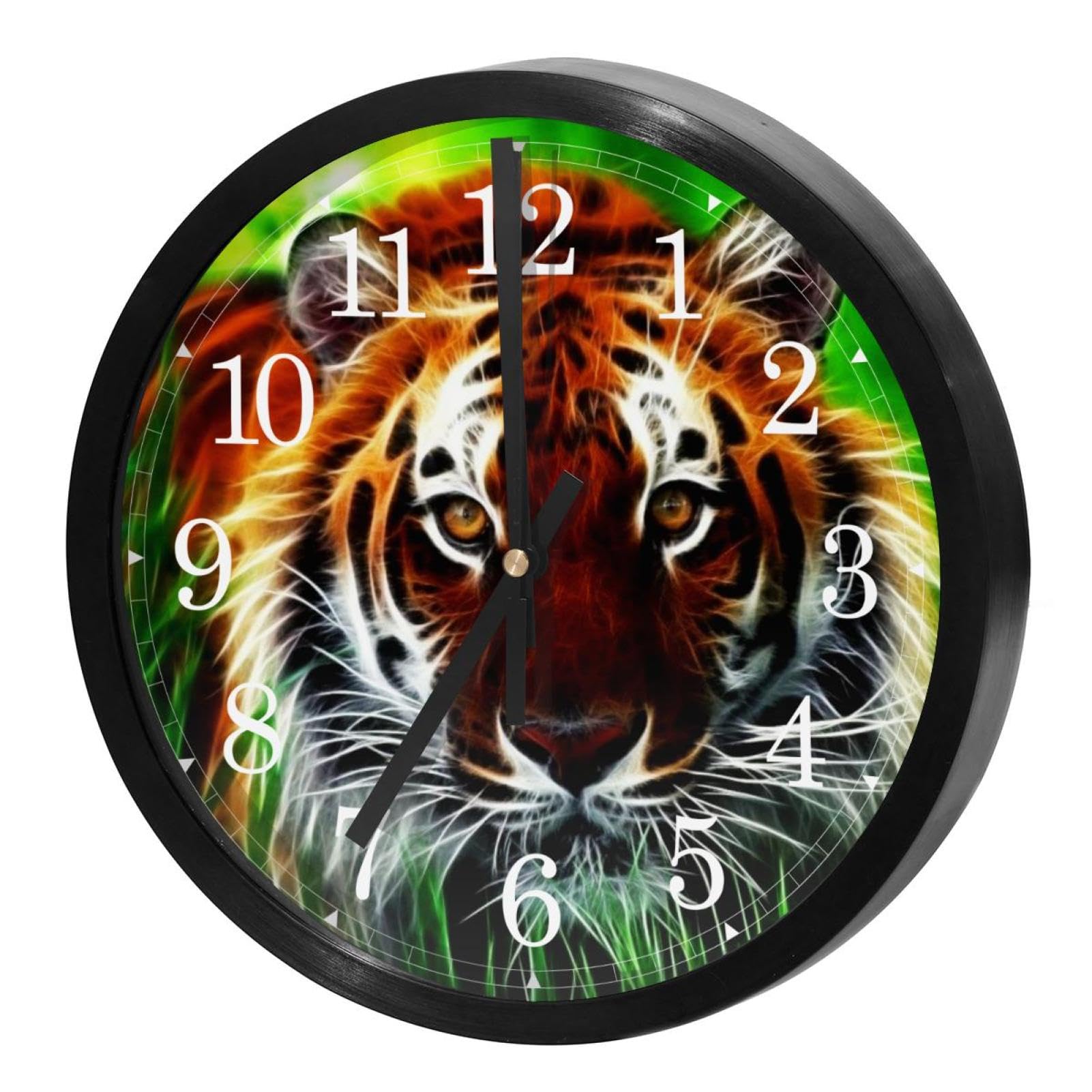 Horloge murale silencieuse à quartz pour cuisine et bureau motif tigre moderne