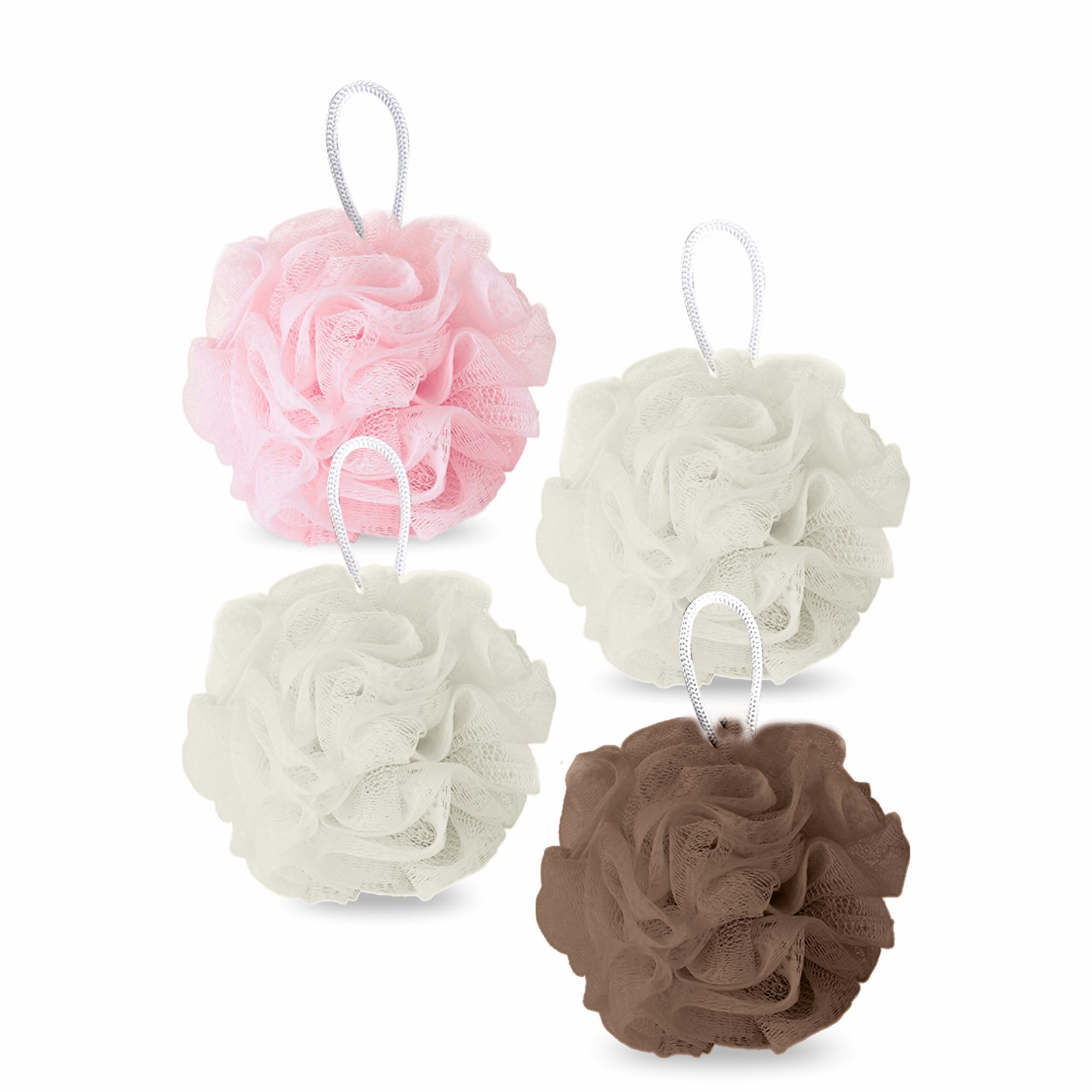 Bath Shower Loofah Sponge Exfoliating Mesh Ball Body Scrubber Multicoloured Puff Bathing Scrunchies Sponges Multipack Pouf Loofahs Reusable Coloured Puffs Exfoliate Skin Care Soft Net Exfoliator 4 Pk