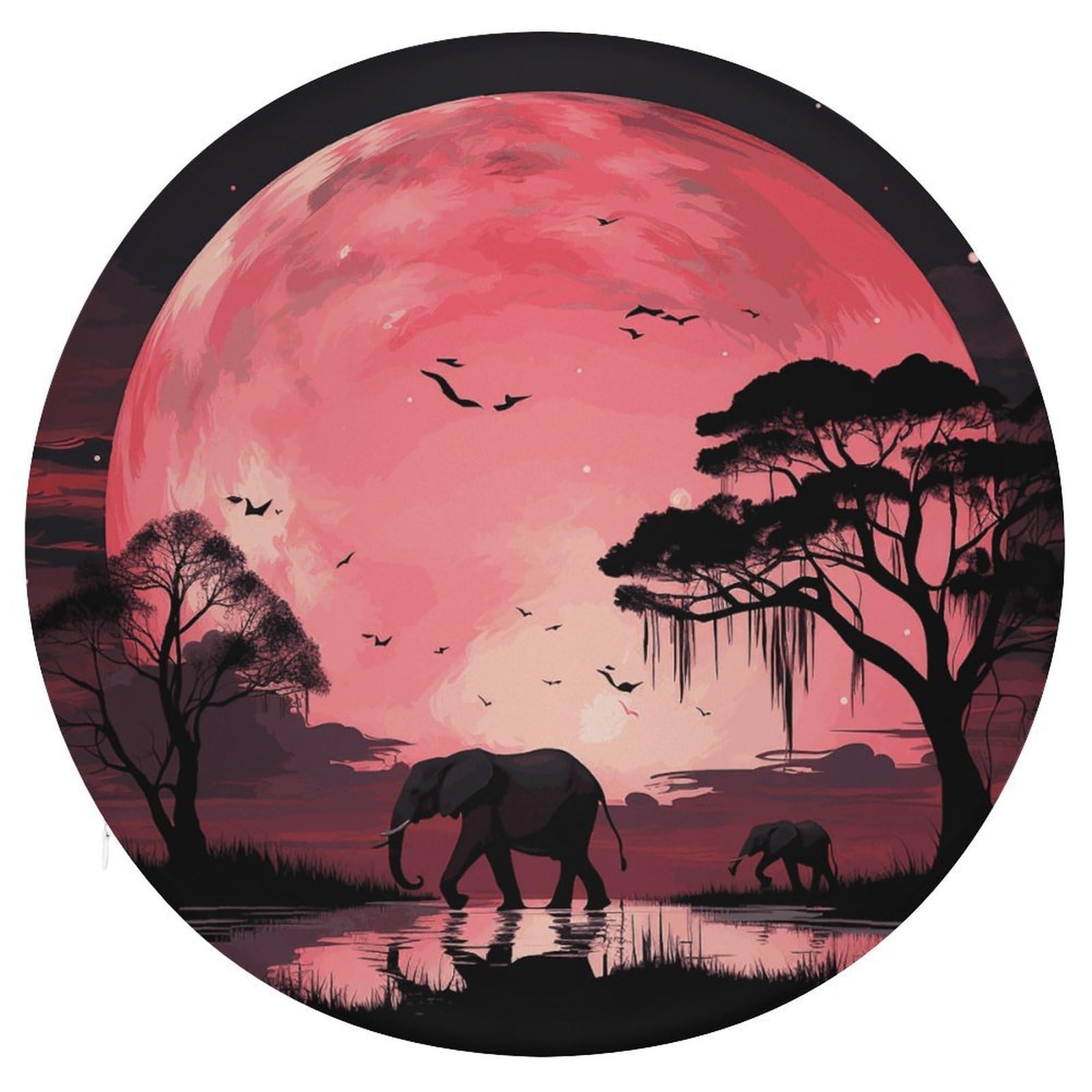 JTREHY Pink Moon Elephant Cushion Soft Breathable Round Cushions Multi-Functional with Zipper Floor Pillows Cushion for Various Indoor Occasions Chair Pad