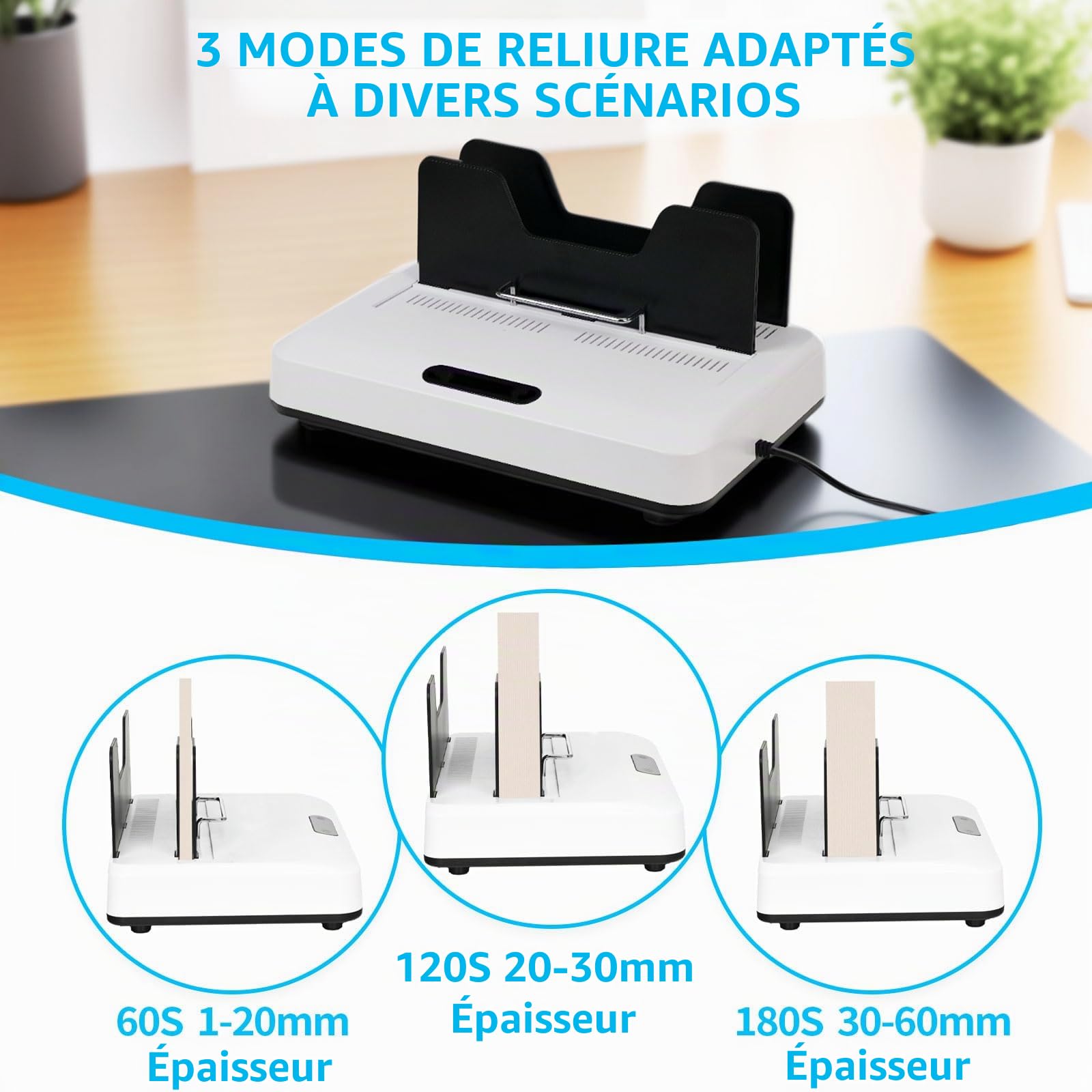 Machine de Reliure Thermique, Capacité 500 Feuilles, Panneau Tactile Numérique, Refroidissement par Air, Relieuse A4/A5 avec 10 Couvertures