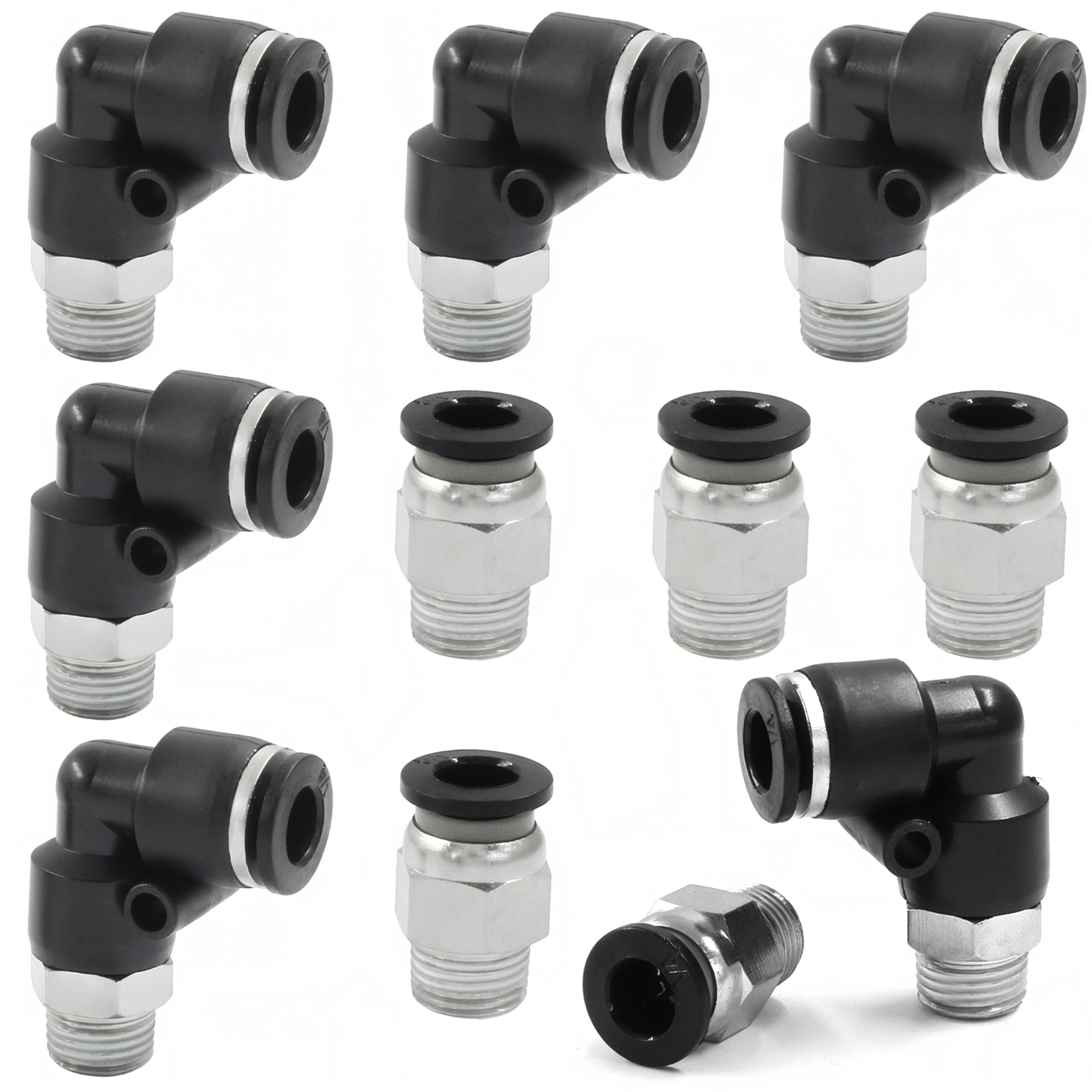 HARSKIYER 12 Pcs Push to Connect Fittings Combination 1/4 Inch Tube OD x 1/8 Inch NPT Thread, Male Elbow and Straight Pneumatic Air Hose Quick Connect