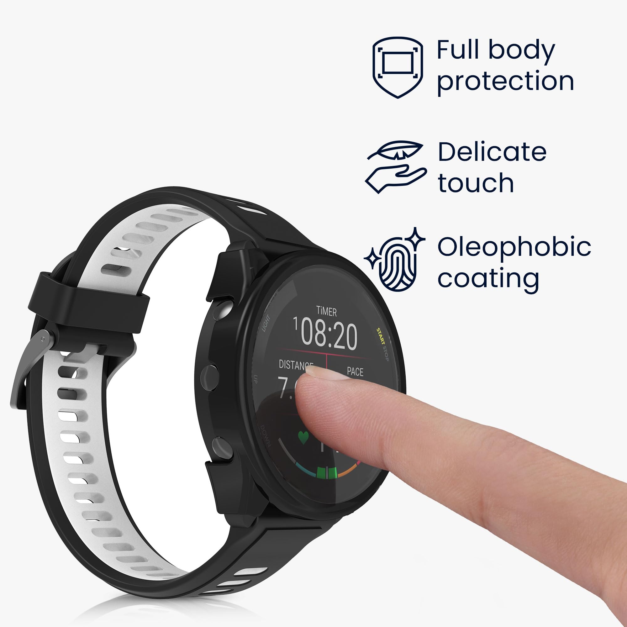 kwmobile 2 x etui kompatybilne z Garmin 18 mm Forerunner 265S - Fullbody Fitness Tracker Case zestaw ze szkła - czarne, przezroczyste