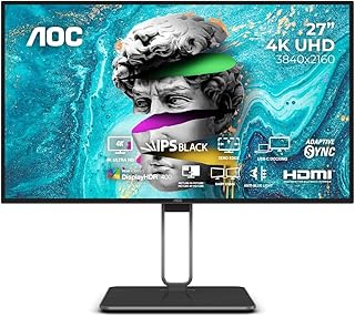 AOC U27U2DP 27" UHD 4K Nano IPS Black Monitor, 4-Sided Zero Edge Design, USB-C Docking (PD 90W), Daisy Chain, 400 nits, Display HDR400, PbP, Flicker-Free, Low Blue Light, Height-Adjustable Stand