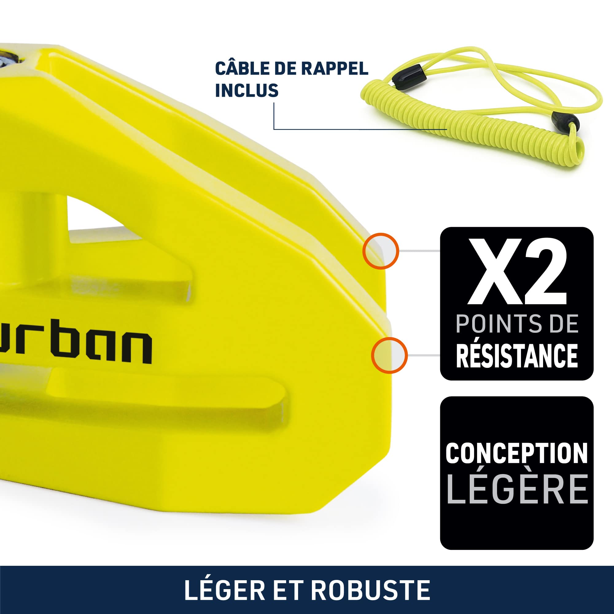 URBAN UR208Y Antivol Bloque Disque Moto, Plus Visible Plus Dissuasif, ø10mm Design Léger et Robuste, Sécurité Compacte et Efficace, Bloc Disque Frein pour Moto, Scooter, Velo, Trottinette Electrique