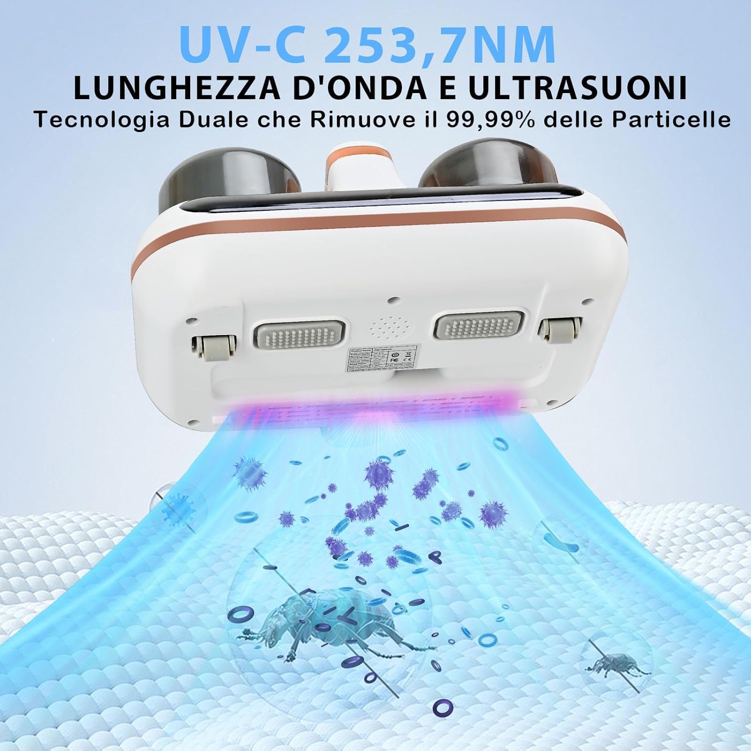 Aspiratore Battimaterasso,Aspirapolvere cordless con sensore acari e display, aspirapolvere con luce UV, rimuove il 99,9% degli allergeni, per divani,Numero di brevetto: 015075483-0001