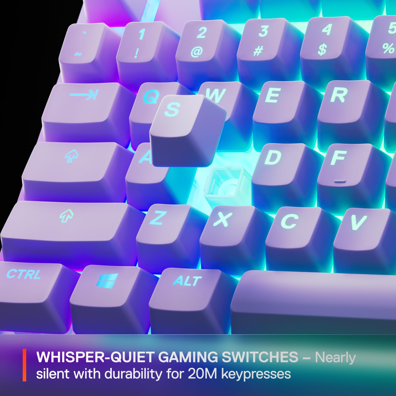 SteelSeries Apex 3 TKL Lavender RGB Gaming Keyboard — Tenkeyless Compact Form Factor — 8-Zone RGB Illumination — Water and Dust Resistant — Whisper-Quiet Gaming Switch view 7
