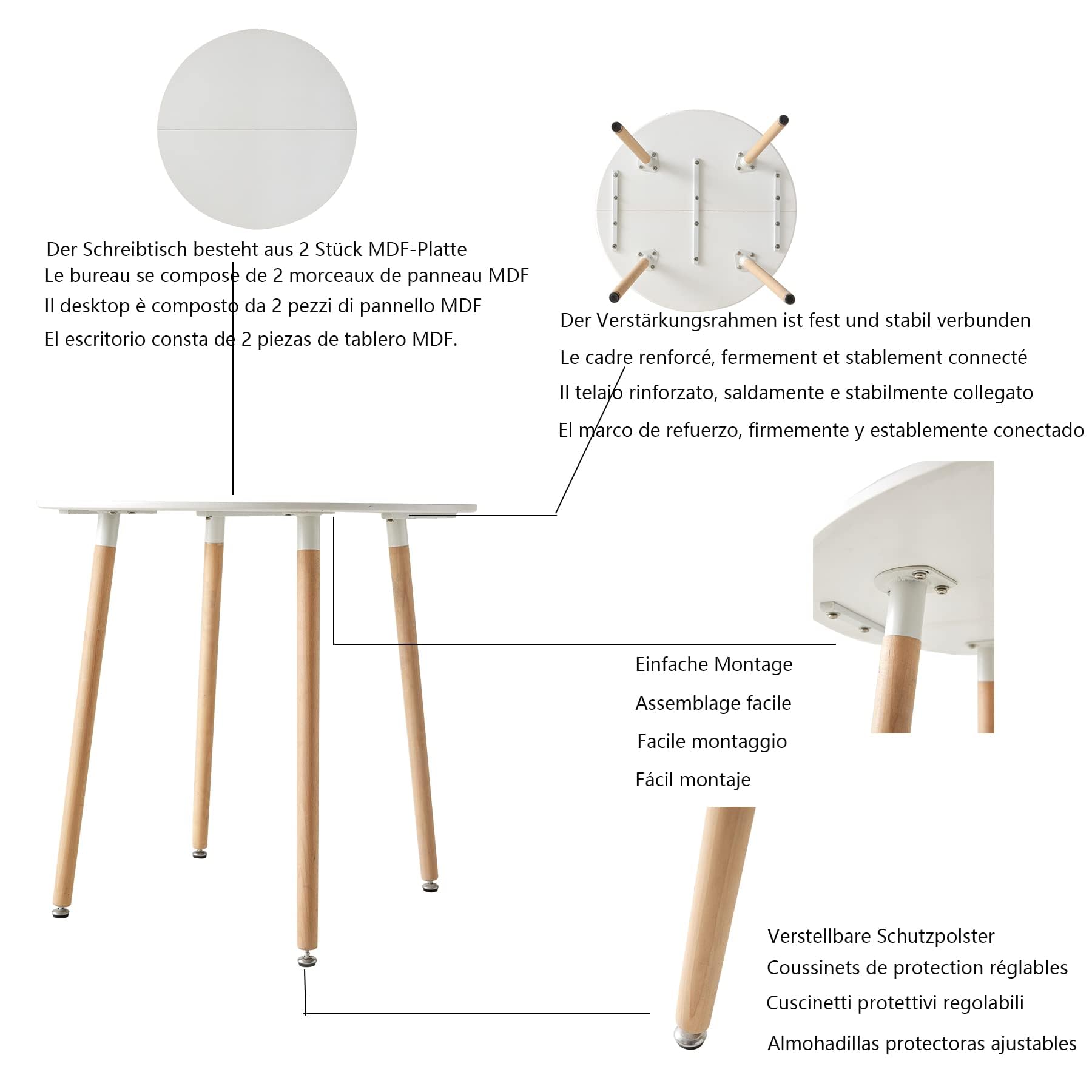 Ensemble de Salle à Manger Moderne - Table Ronde et 4 Chaises Blanc