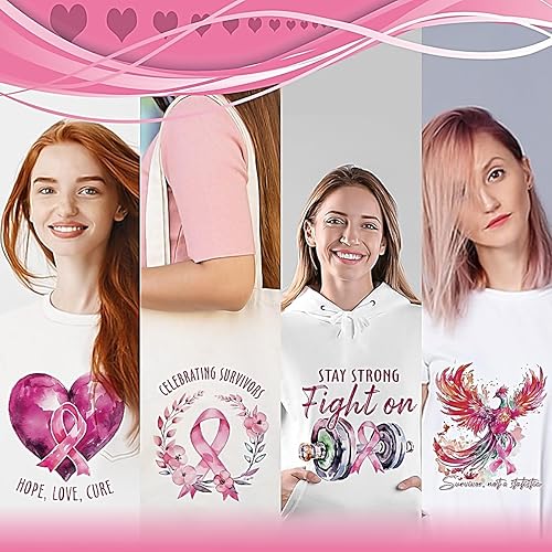 Miniatura 6 de 6 hojas de transferencia para planchar sobre el cáncer de mama, parches para planchar con diseño de cinta rosa, calcomanías de transferencia de