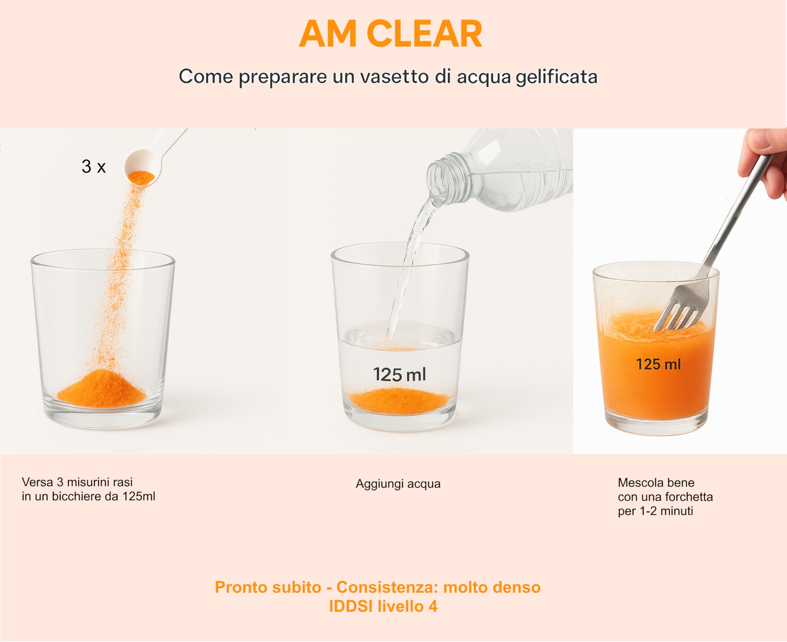 AM Clear, Acqua Gelificata, Polvere per 55 Vasetti da 125g, Gusto ACE