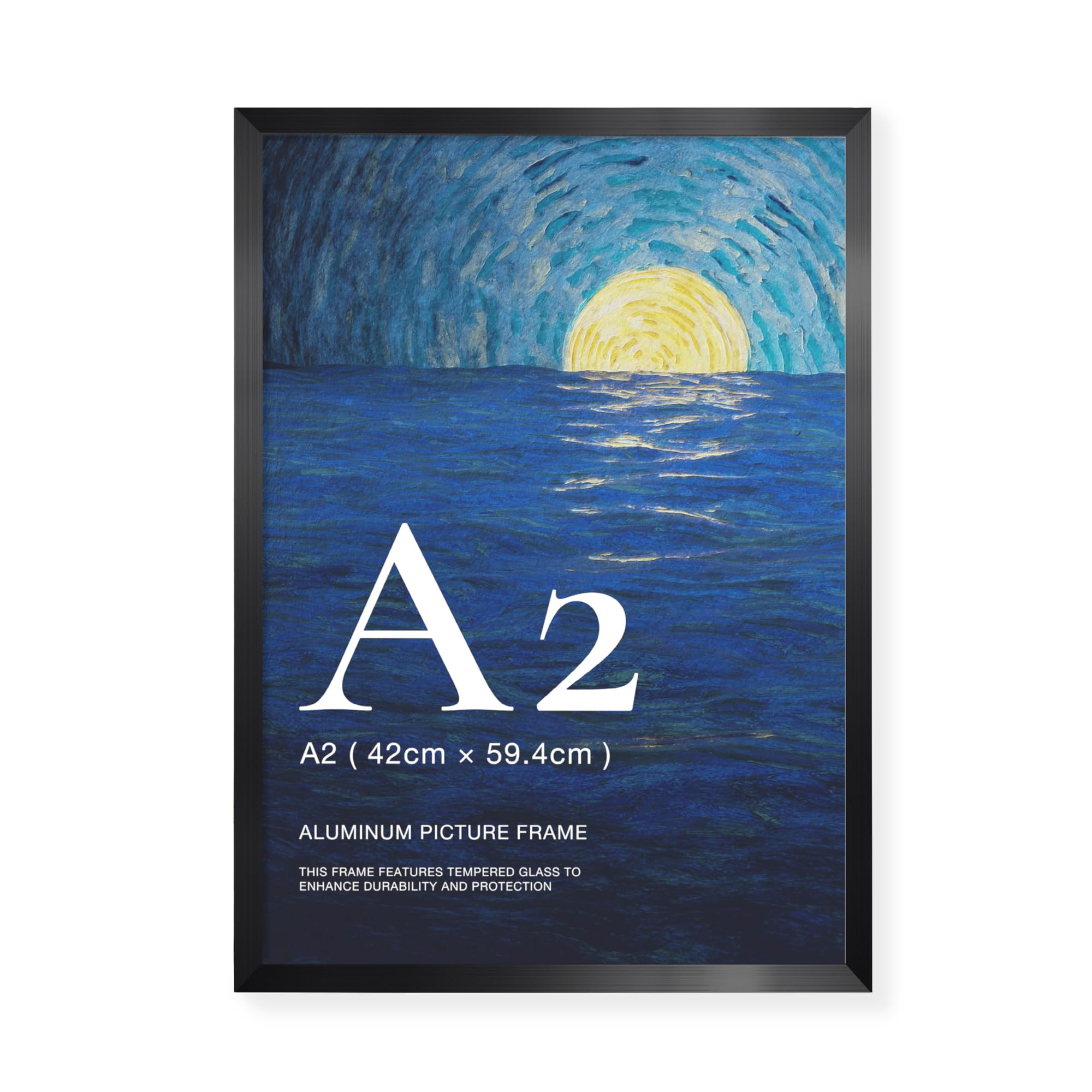 LIVINGTASTE A2 Picture Frame Brushed Black Aluminium, 42x59.4 cm Photo Frame with Temperate Glass, for Posters, Artwork, Presentations and Wall Display