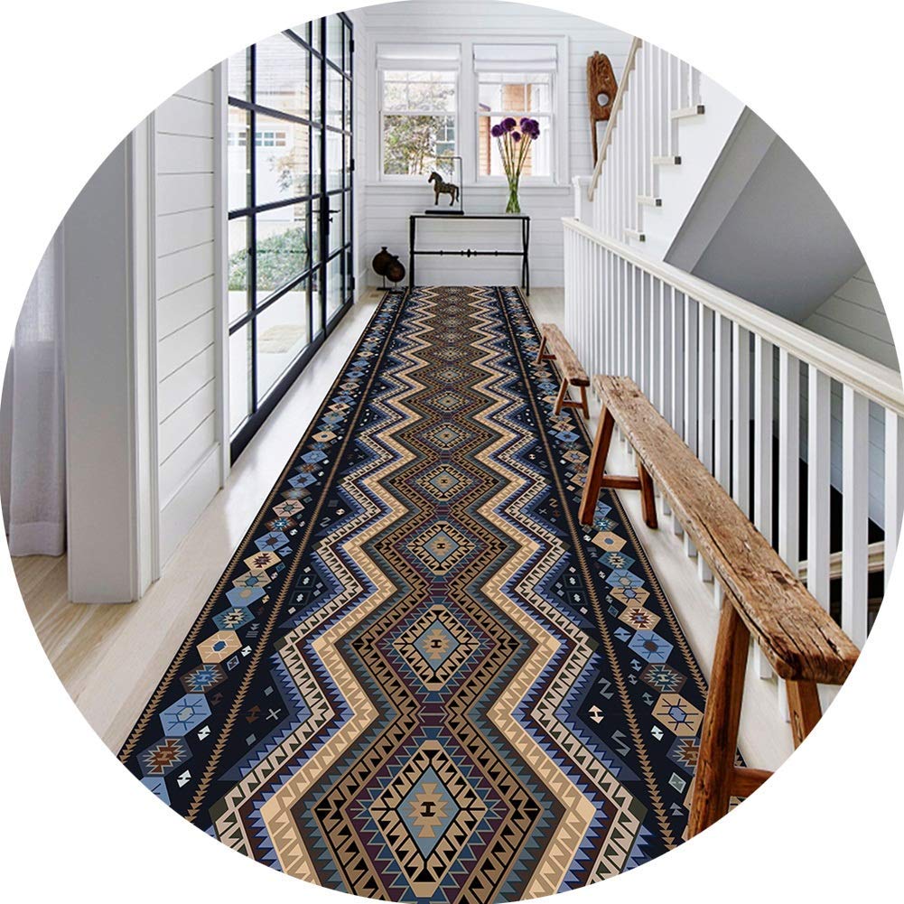 XPbja Long Runner Rugs For Hallway Area Rugs Corridor Carpet 3D Geometric Patterns Blue Long Carpet Cutable Modern 5mm Thick, Size Customizable (Color : A, Size : 1x6m) (Size : 1.4x3m)