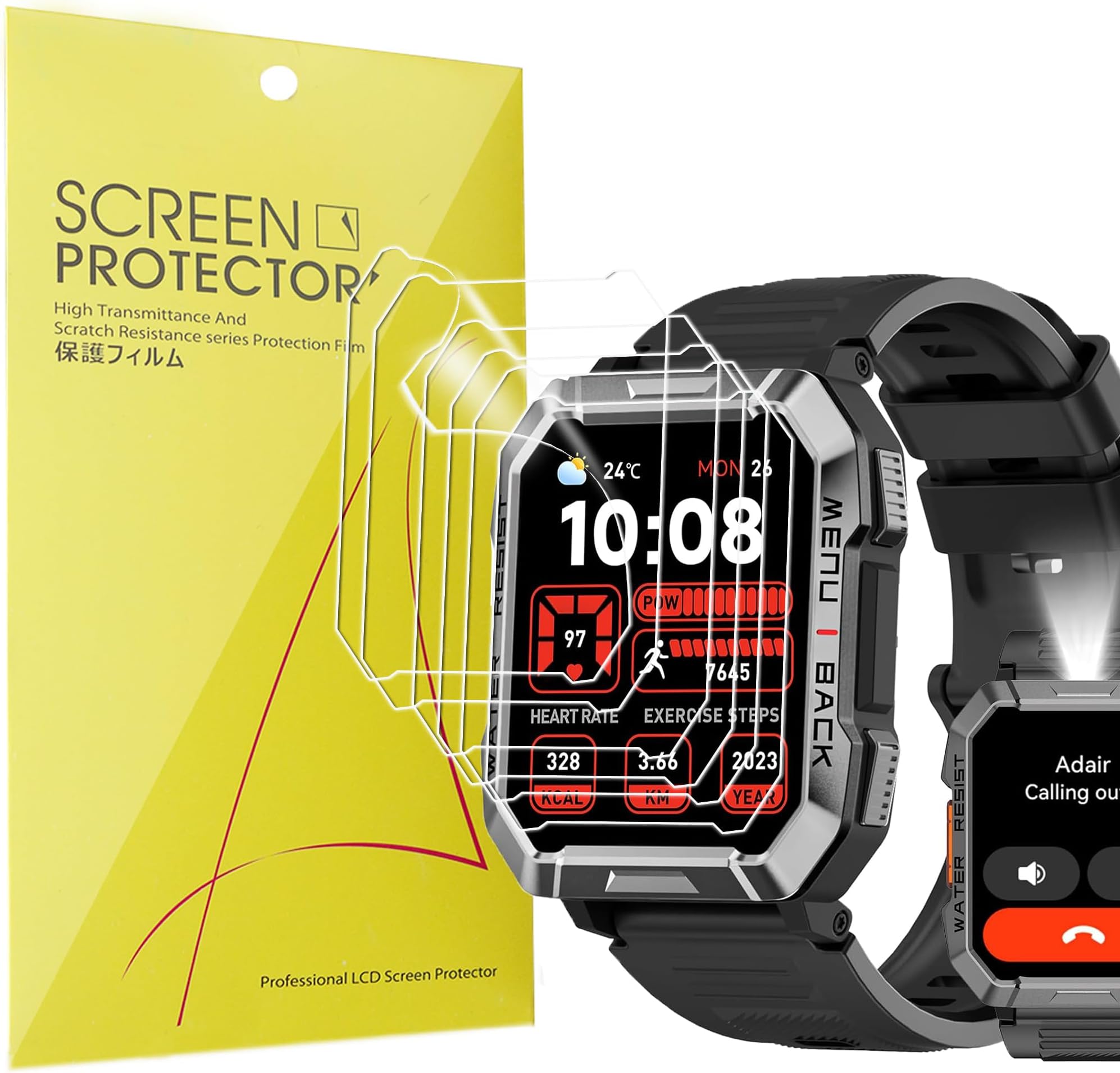 Compatible for Blackview Military Smart Watch Screen Protector, [6 Pack] Lamshaw Full Coverage TPU Clear Film Compatible for Blackview W60 2.01", IOWODO W60 Military Smart Watch (6 Pack, Compatible for Blackview W60)