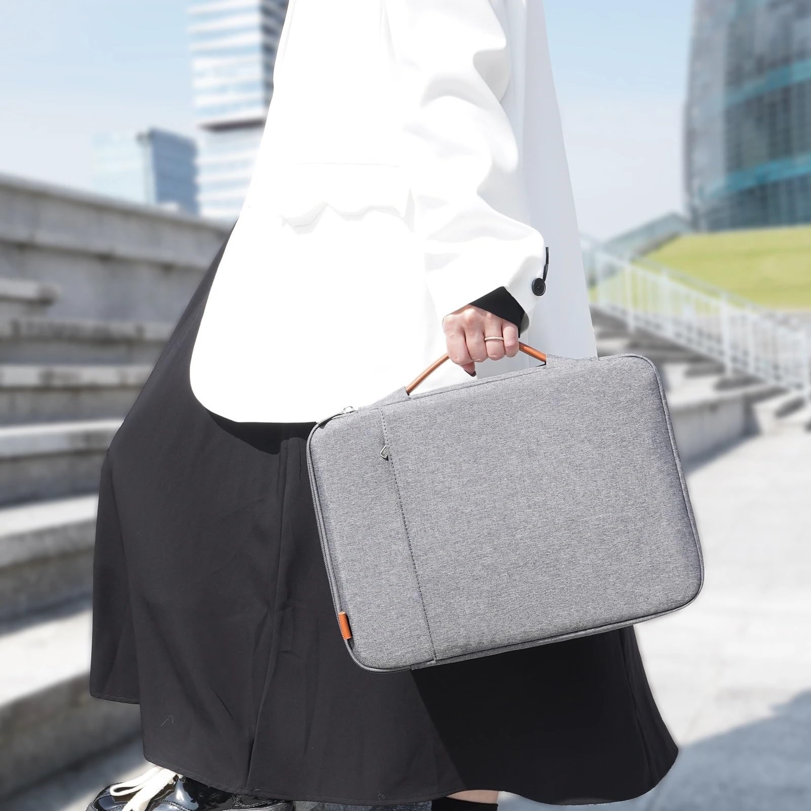 Per uso in ufficio, valigetta alla moda moderna, borsa portatile per computer, interno, lavoro, viaggio per viaggiatori, portaoggetti portatile (Light Gery, 38-39,1 cm)