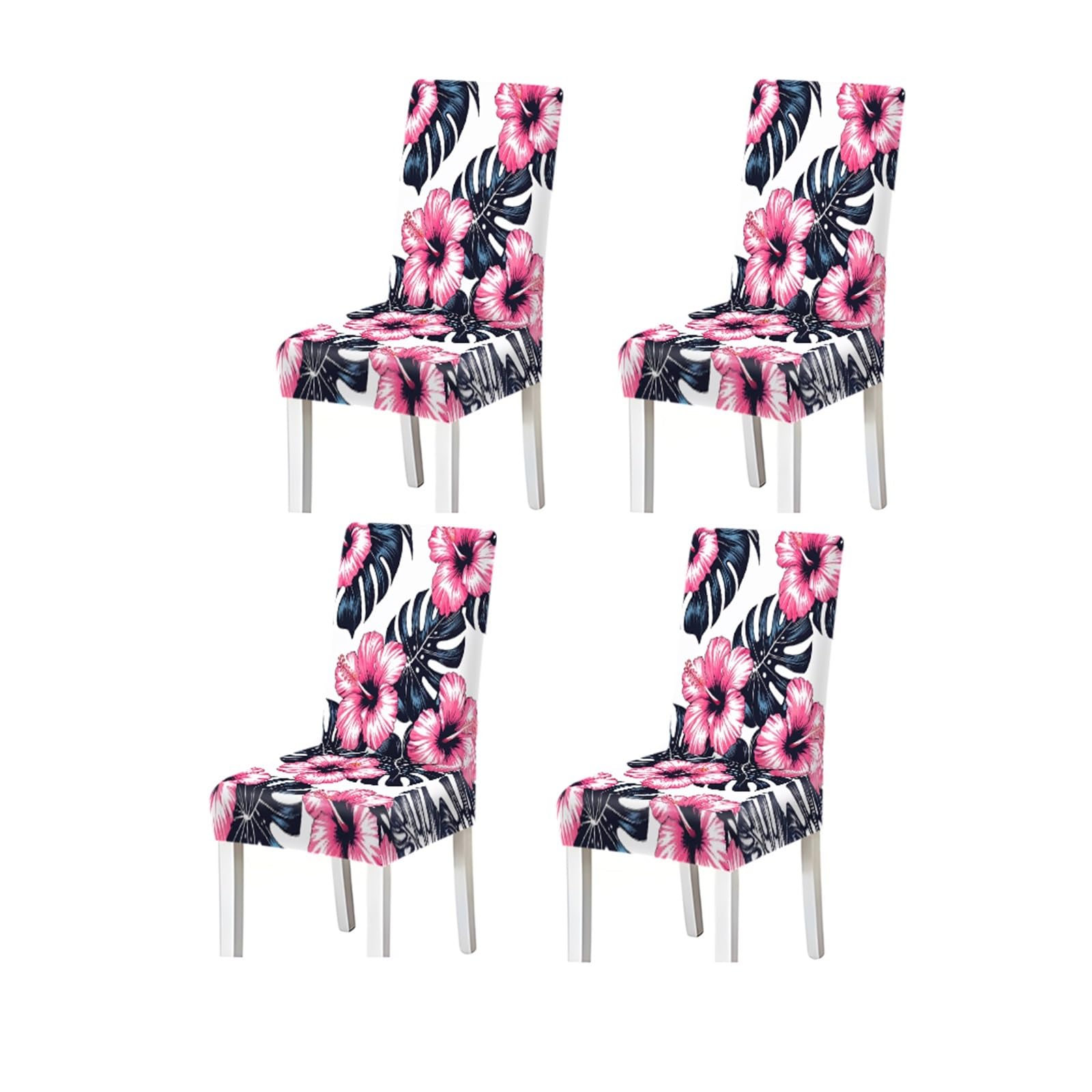 KXUAUV Tropical Pink Hibiscus Monstera Leaf Print Dining Chair Covers, Stretch Slipcovers For Kitchen Dining Room Summer Party, 2/4/6PCS Seat Protectors for Restaurant Hotel Party(4PCSChair cover)