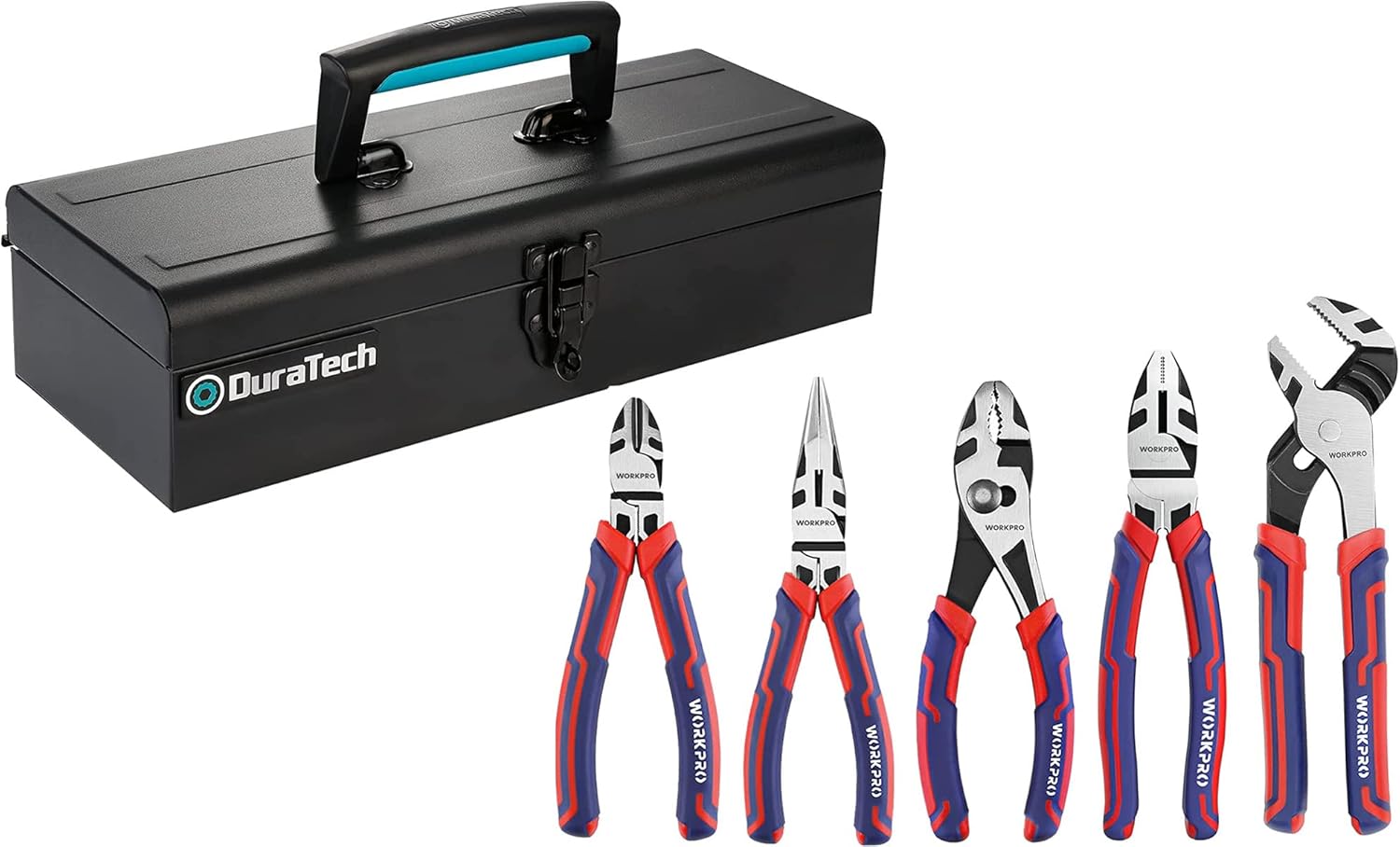 WORKPRO Pliers Set & 15" DuraTech Metal Tool Box