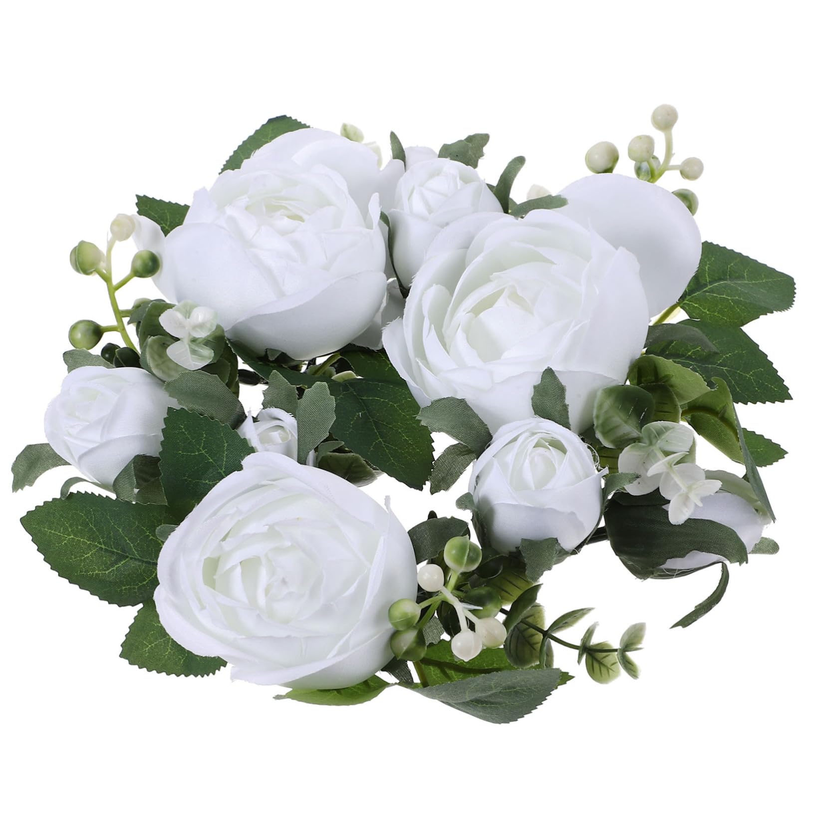 Amosfun Small Candle Valentines Day Candle Wreath Small Plants Rose European Style Flower Candle Wreaths Rings Plastic White Candle Mini Rose Silk Flower Candle Holder Decorate