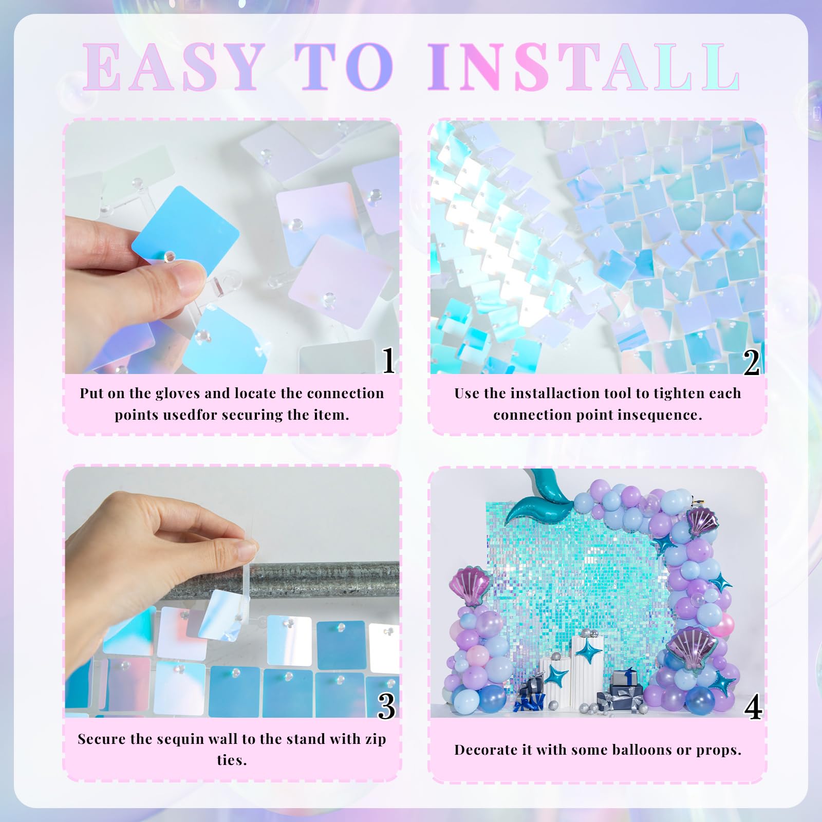 Lot de 24 Toiles de Fond carrées à Paillettes Bleues Scintillantes pour fête d'anniversaire, Mariage, Anniversaire de Mariage