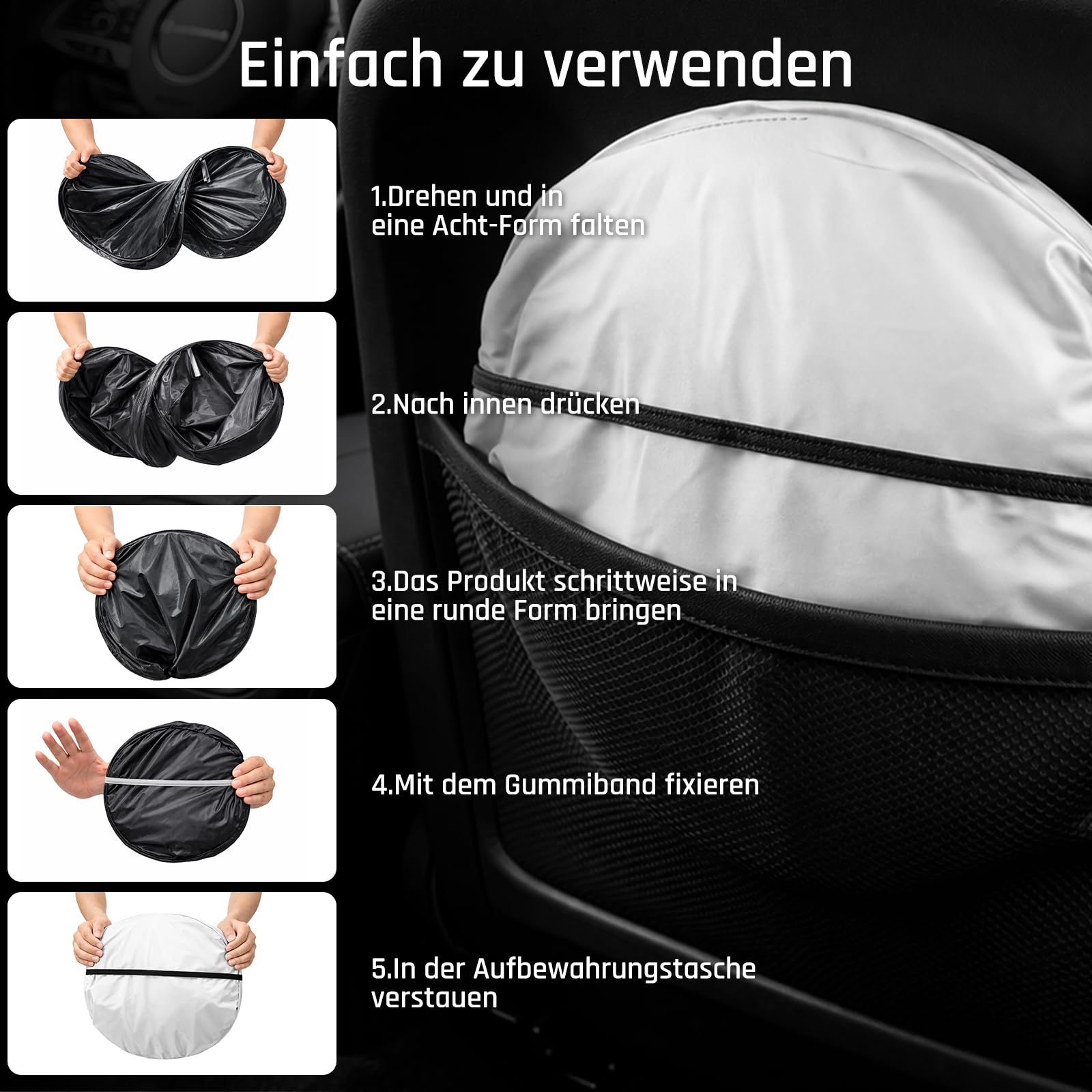 Enerfero Parasol Coche Delantero，Parasol Luna de Coche Metalizado Cortina Reflectante para Vehículo Protección Rayos UV Parabrisas, Protector Solar Camionetas, Todoterrenos, Furgonetas (140x70cm) — view 5