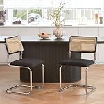 Grandnoor Green Rattan Dining Chairs Set of 2,Wooden Mid Century Modern Velvet Kitchen Chairs, Mesh Back Cane Dining Room Chairs, Cesca Design Chair with Metal Chrome Legs