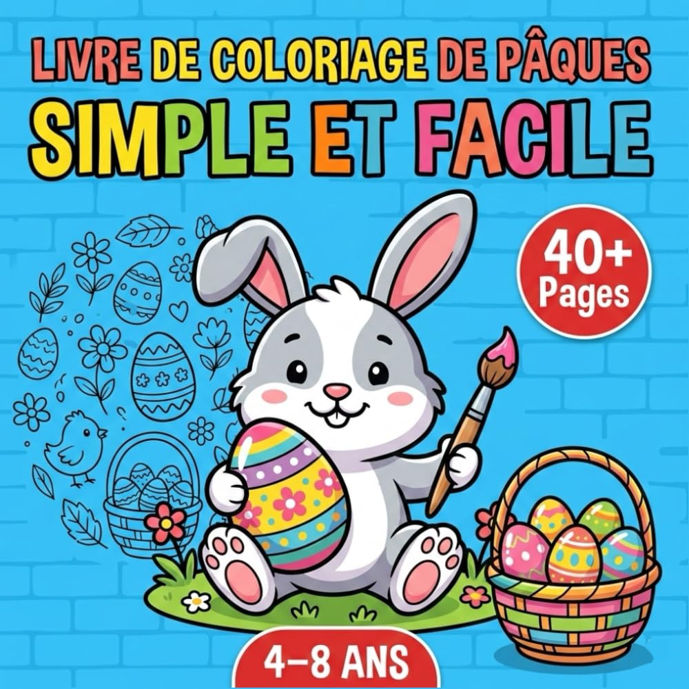 Livre de coloriage de Pâques simple et facile: Coloriages mignons et faciles avec grandes formes | Livre idéal pour la maternelle et la détente