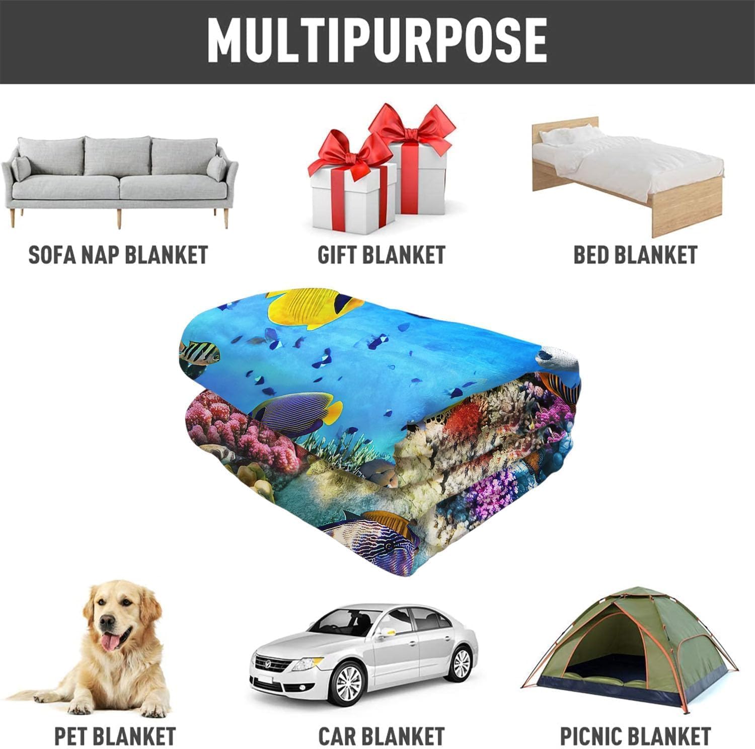 HommomH Tropical Fish Blanket, 50x60 inches, Bright Underwater World Design, Soft Cozy Plush Throw for Couch Bed - Image 4