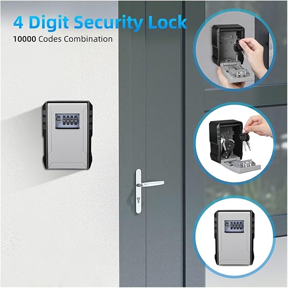 EDEDE Security Lock Box Metal Password Key Box Wall Mounted 4 Digits Password Lock Storage Box Waterproof Anti Theft Large Capacity Safe Keybox for Home,Office,Hotel,Travel(1Pc Medium)