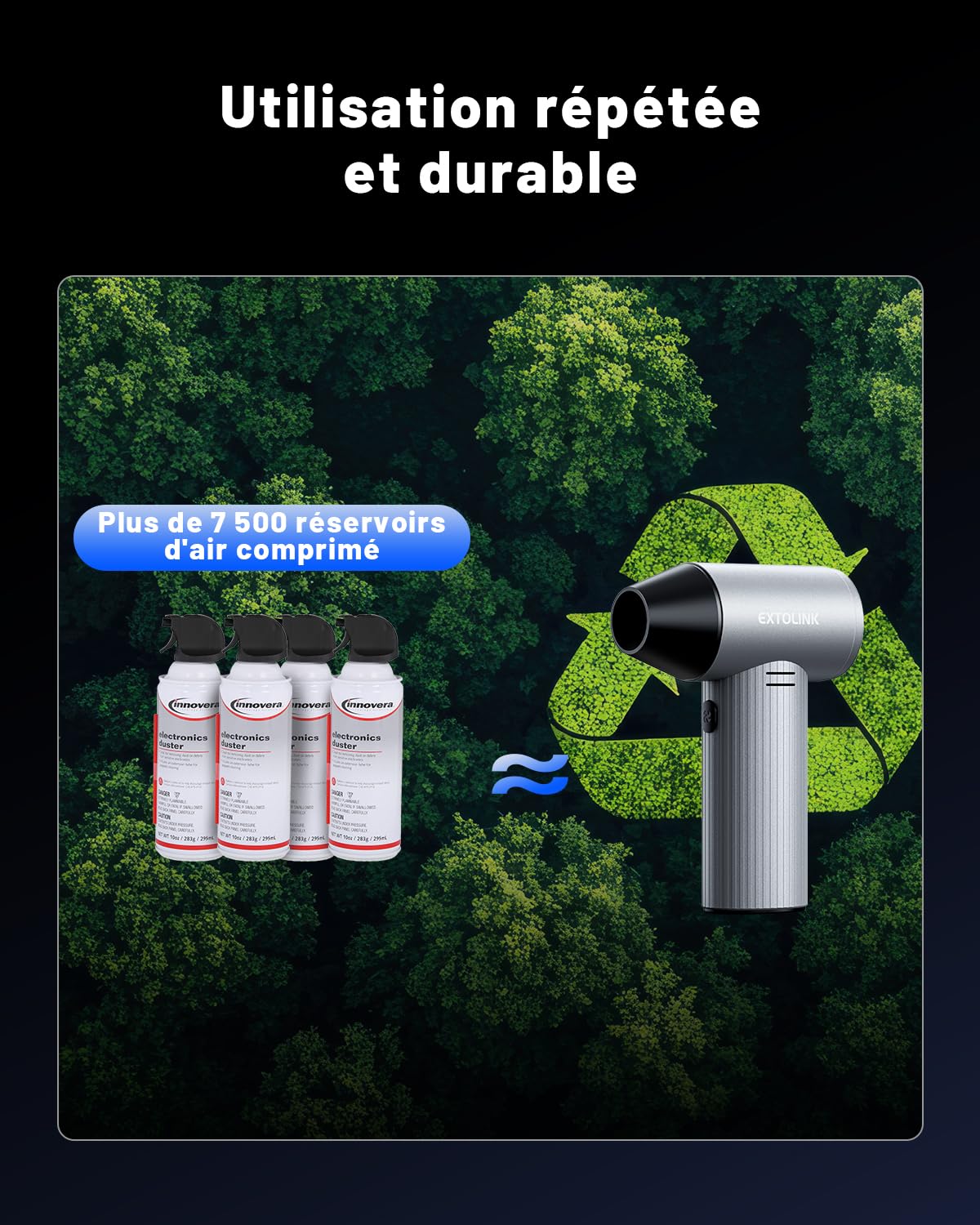 L7 Souffleur Air Comprimé, 330000 TR/Min Souffleur 7500mAh Batterie | avec 360° Dissipation Chaleur, Mini Souffleurs sans Fil Puissant avec kit de Nettoyage pour Hôte, PC, Clavier