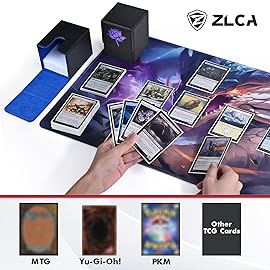 ZLCA Card Deck Box for MTG Cards with 2 Dividers, Card Storage Box Fits 100+ Single Sleeved Cards, PU Leather TCG Card Deck Case Holder for Magic Commander Yugioh (Black&Purple,Lotus)