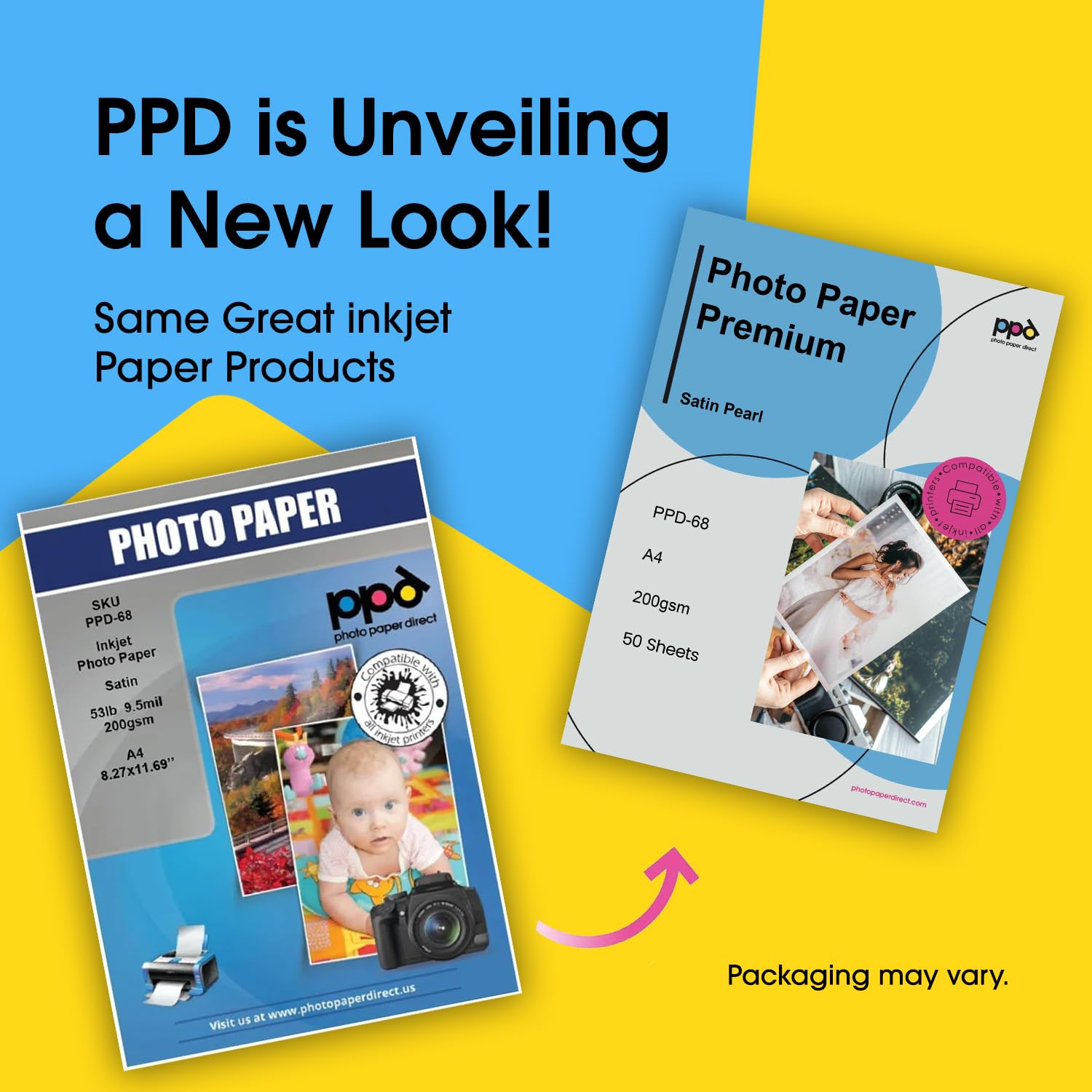 PPD Inkjet - A4 x 50 Hojas de Papel Fotográfico Satinado Perlado 200 g/m² - Calidad Profesional - Secado Instantáneo - Para Impresión de Inyección de Tinta - PPD-68-50