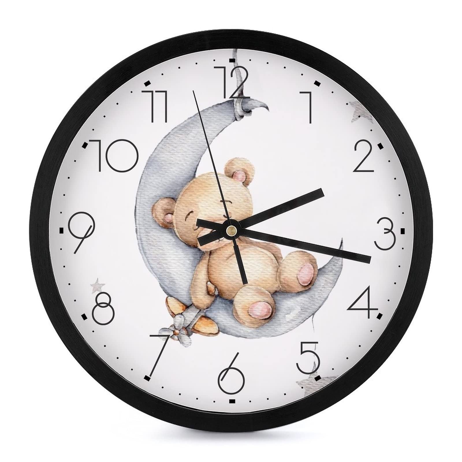Horloge murale ronde ours lunaire 25cm pour salon moderne et lecture de l'heure facile