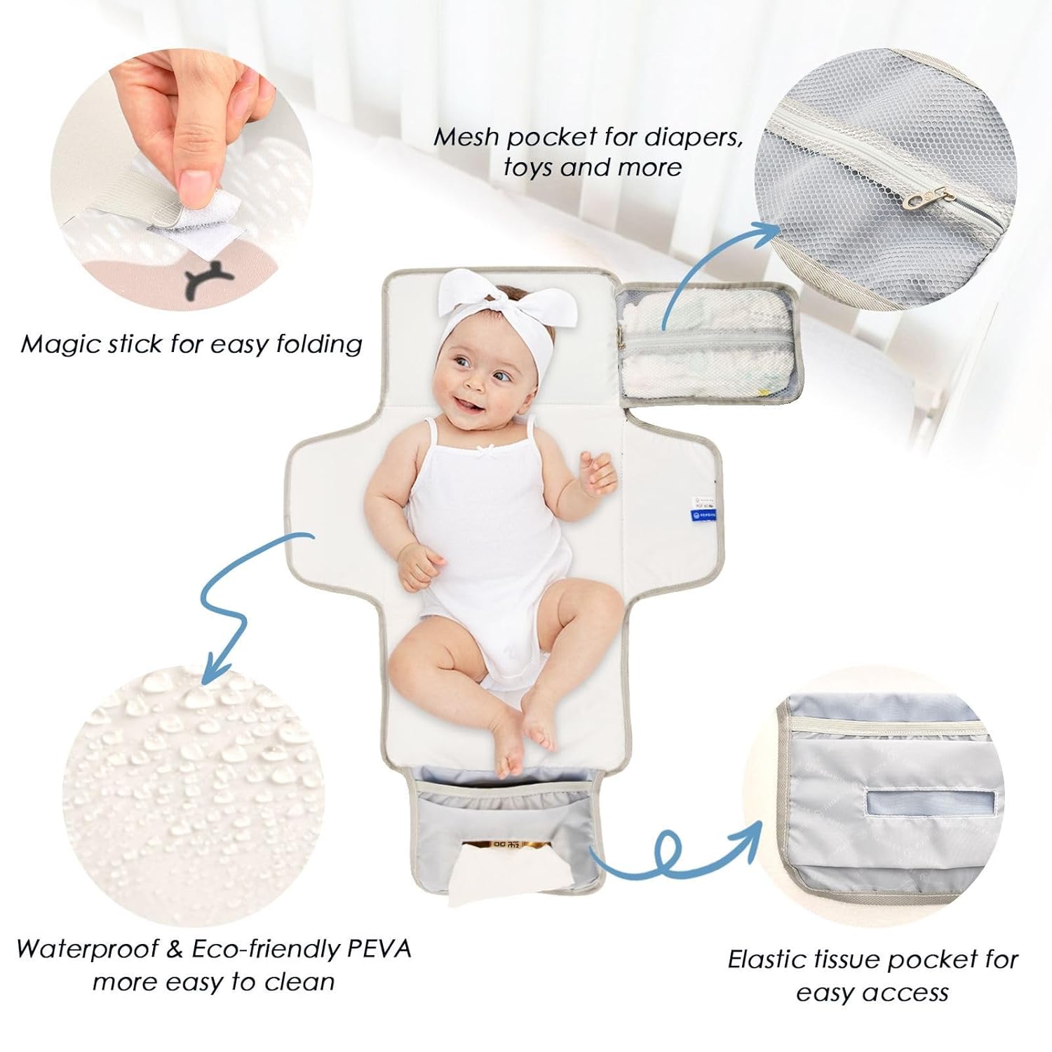Cartoon Cute Sheep Face Beige Reusable Changing pad with Tissue Pocket Portable Changing pad for Baby for Newborns Girl & Boy cambiador de pa?ales para Bebes