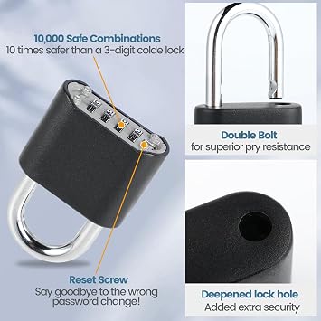 DELSWIN 4-Digit Combination Lock Outdoor Padlock - Heavy Duty Locker Lock with Hardened Steel Shackle, Waterproof Combo Lock for Gym Locker, Hasp Storage, Shed, Fence, Gate (Black,5Pcs)