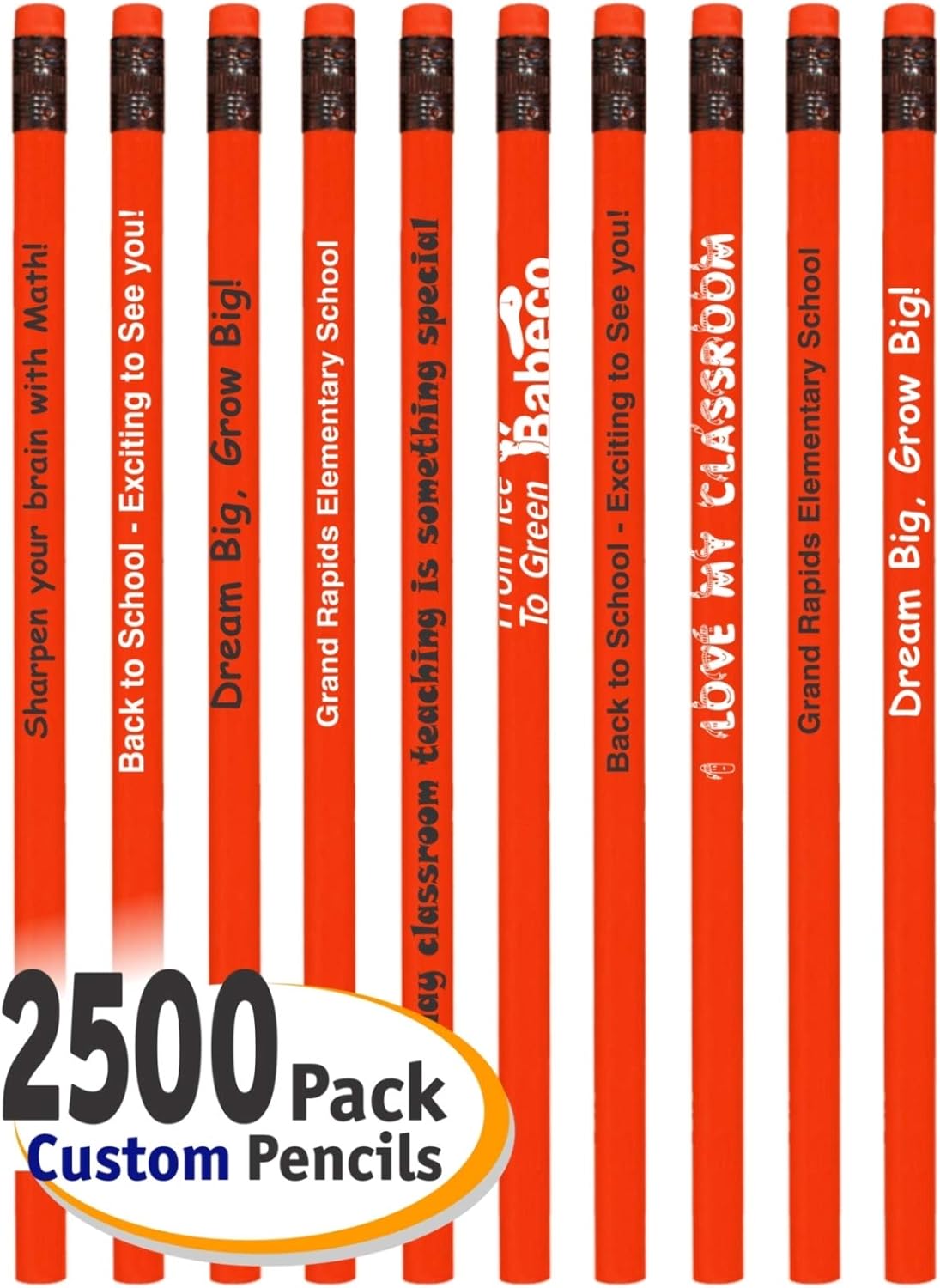 250 Pack, Personalized Custom Pencils, NEON Round Wooden #2 Lead HB2 Pencil, Printed with Your Logo & Text, Best Incentive for Kid's Great for Schools Teachers Students & Classrooms, (Neon-Assorted)