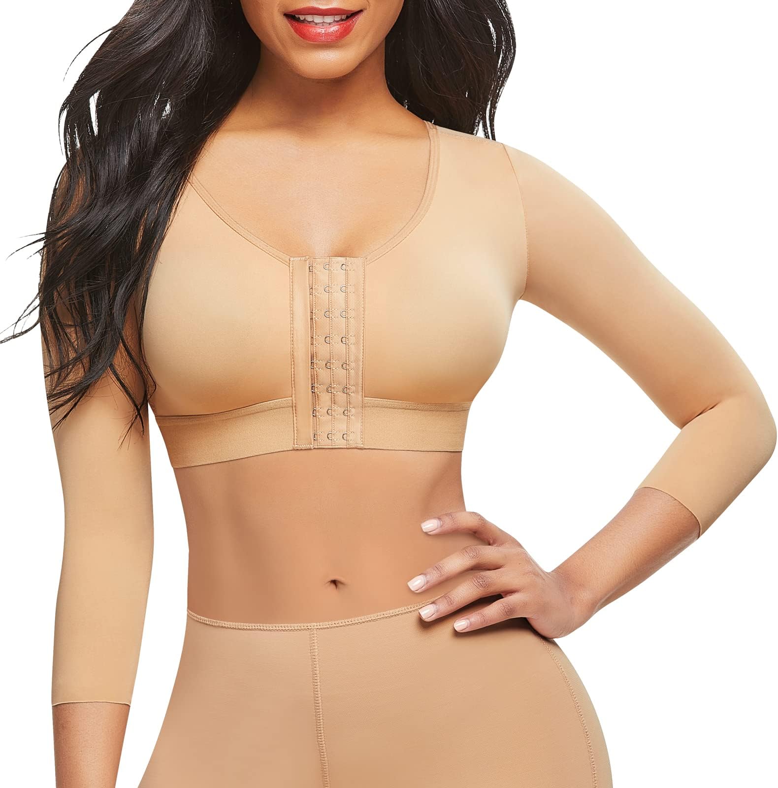 FeelinGirl Arm Shaper for Women Post Surgery Arm Lipo Compression Sleeves Slimming Arm Faja Front Closure Shapewear Bra
