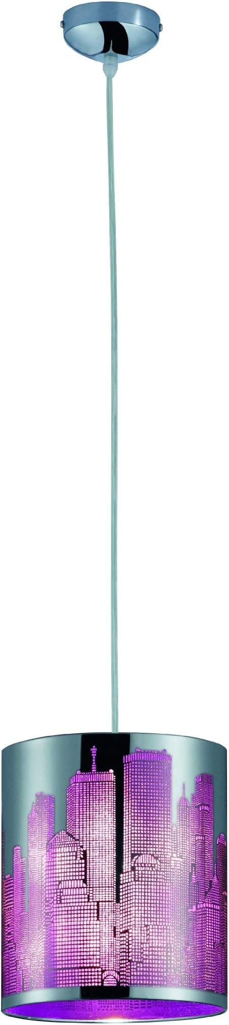 Reality Leuchten R30081092 Pendant Light City Laser-Cut / 1x E14 / Max 60 W/Bulb Not Included/Diameter 20 cm/Height Max 150 cm/Foil/Purple/Chrome