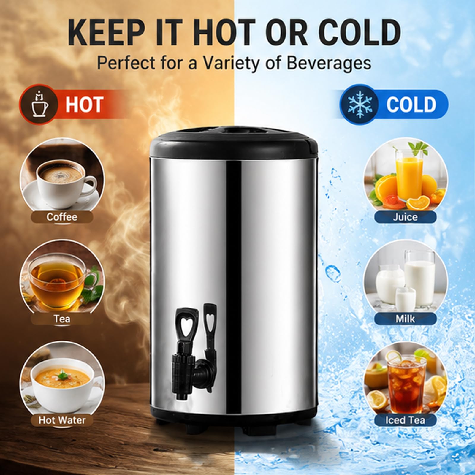 Dispensador de bebidas de acero inoxidable de 8 l con espiga, urna de café comercial y caldera de agua caliente, urna térmica de catering con aislamiento de doble pared, para bebidas frías y cali 12L