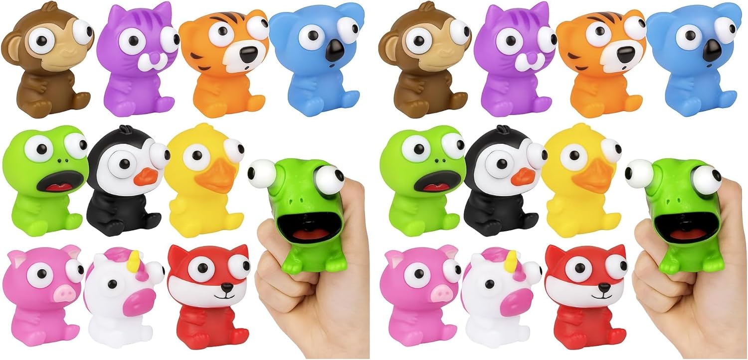 ArtCreativity 20 PCS Squeezy Animal Fidget Toys with Pop Out Eyes, Fun Squeeze Stress Relief Toys for Kids, Ideal for Goodie Bag Stuffers, Birthday Party Favors for Boys and Girls (Pack of 2)