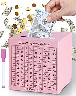 Money Saving Box, Unbreakable Piggy Bank for Adults Save $5,050 Metal Savings Box, 100 Day Money Saving Challenge Stainless Steel Box Must Break to Open 4.72 Inch (Pink)