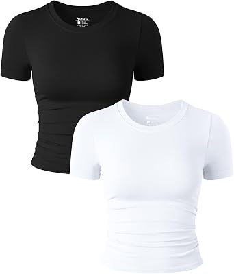 OQQ Womens 2 Piece Tops Short Sleeve Crew Neck Tee Shirts