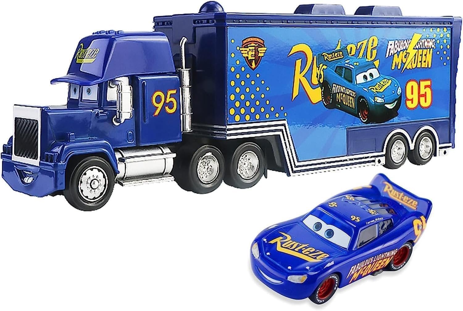 Movie Cars 2 3 Hauler Mack Truck & Speed Race Car 2PCS Vehicles Jackson Storm Cruz Ramirez Vehicles (Truck 101)